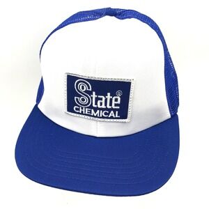 Vintage Trucker Hat Cap‎ Snap Back Blue White USA Patch 80s 90s State Chemical